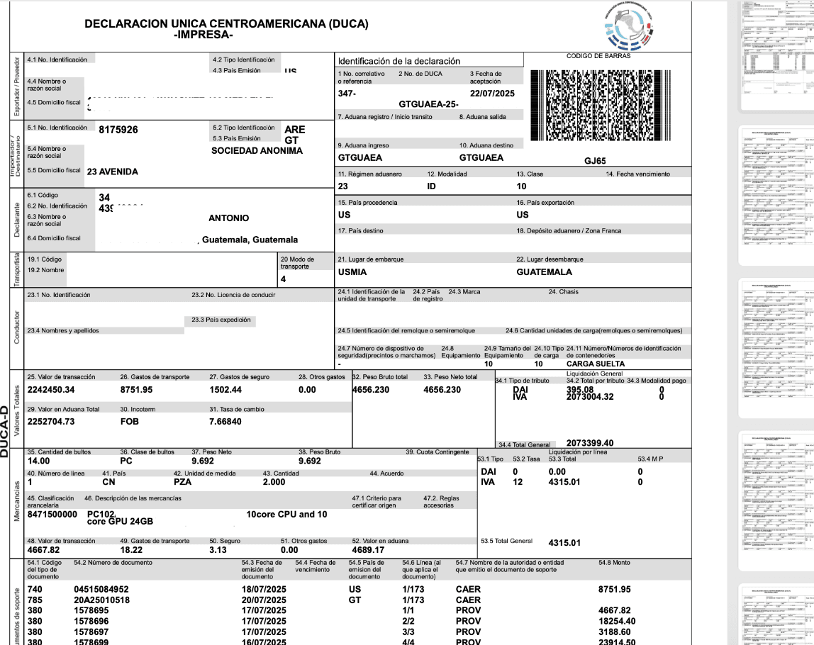 DUCA - Declaración Única Centroamericana