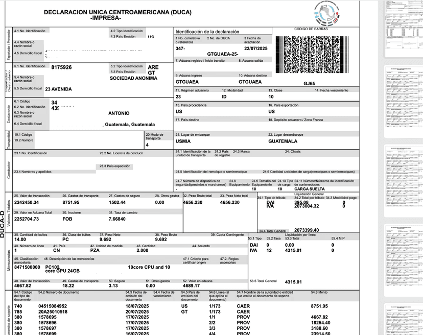 DUCA - Declaración Única Centroamericana
